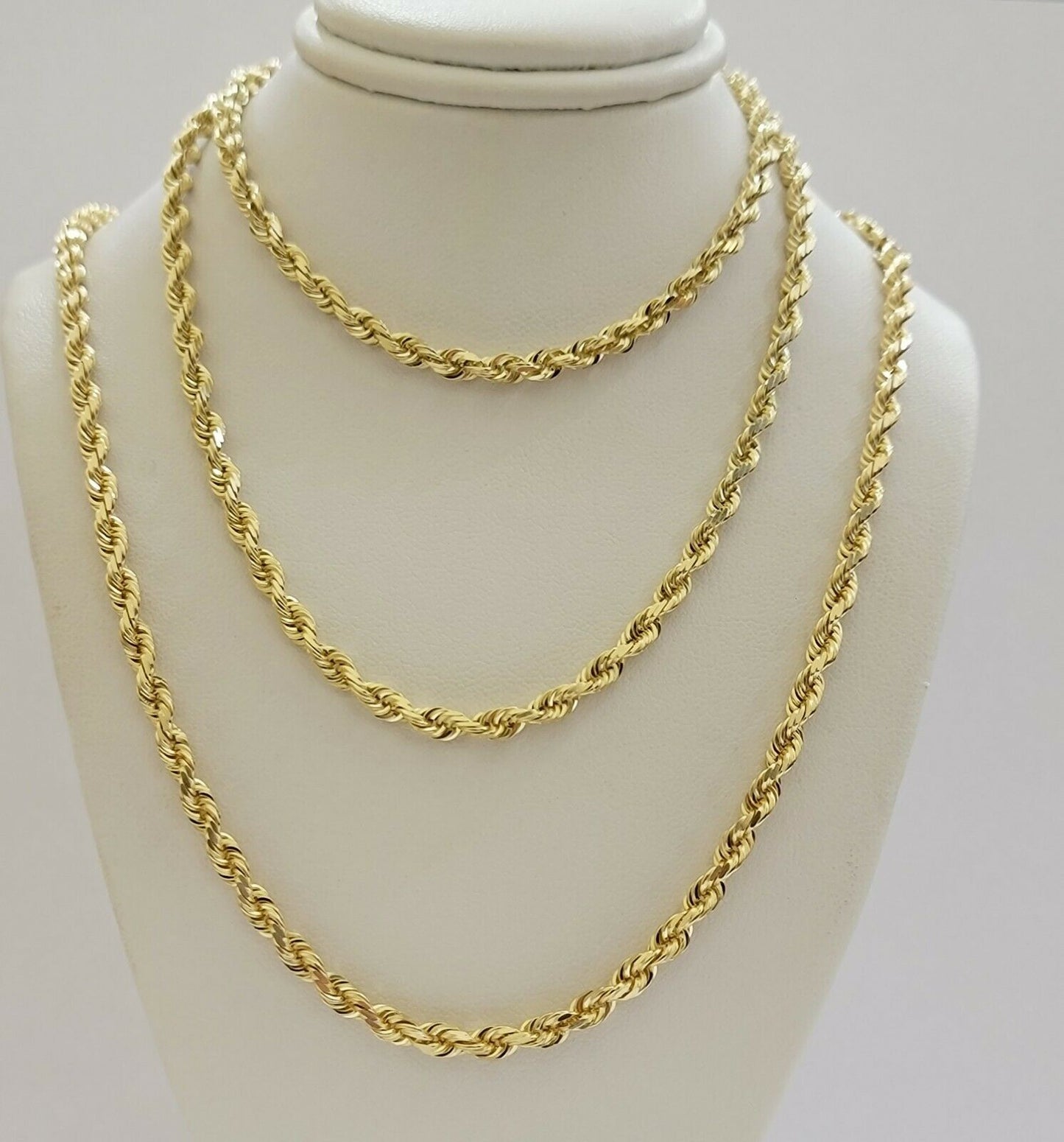 SOLID 10k Yellow Gold Rope Necklace Chain 4mm 18"-30 Inch REAL 10KT Gold