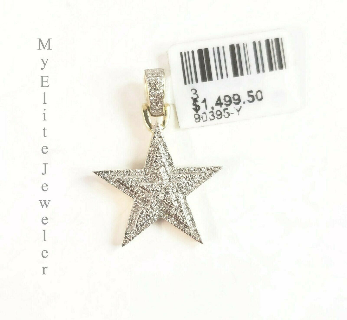 Ladies 10K Solid Star 0.19 CT Diamond Charm Necklace Gold Figaro Chain 18 Inch