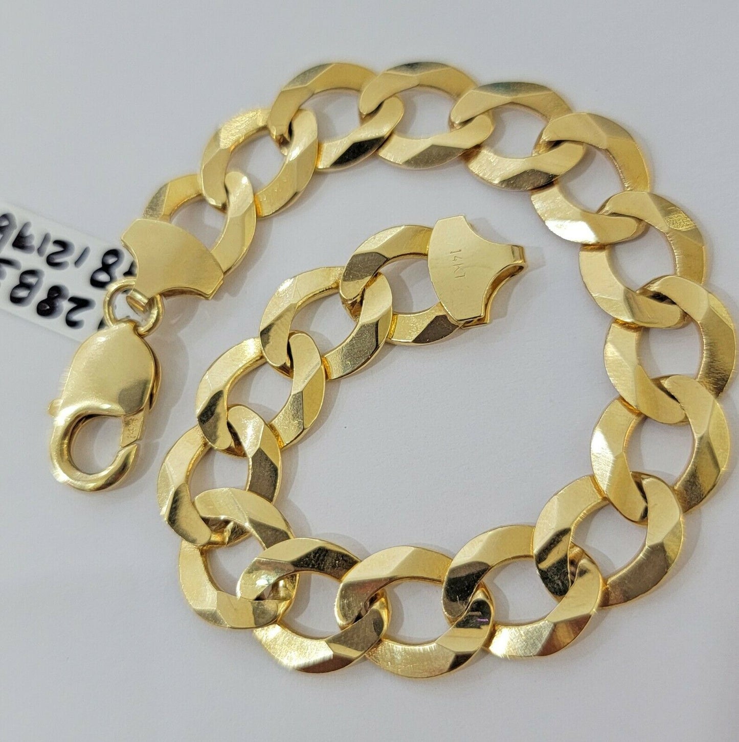 Solid 14k Gold Cuban Curb link Bracelet 8" 13.5mm 14kt Yellow Gold SOLID,Lobster