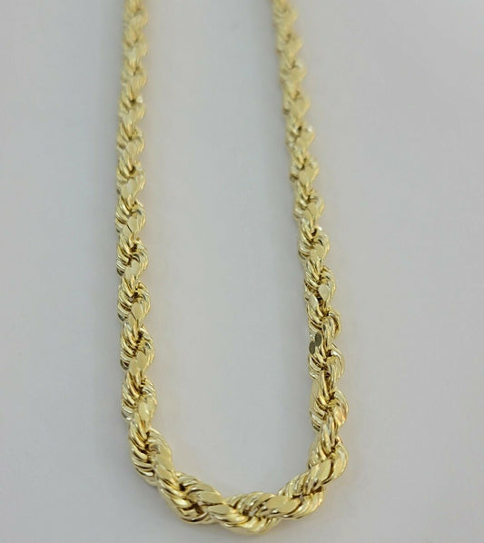 Real Gold 10k Rope Chain Necklace 5mm 18"-30" Inch Yellow Gold Diamond Cut Men's