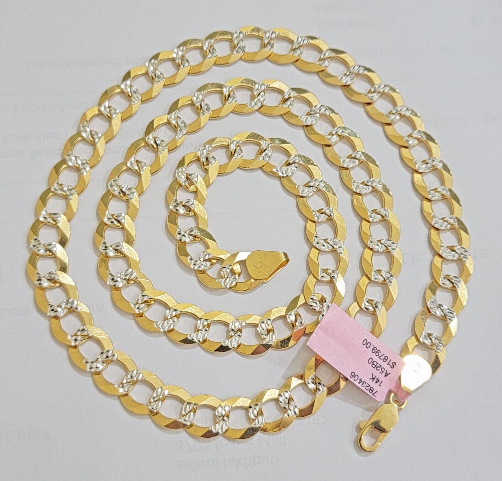 Real 14k Yellow Gold Chain Necklace Two-tone Cuban Curb Link 9.5mm 28 inch SOLID