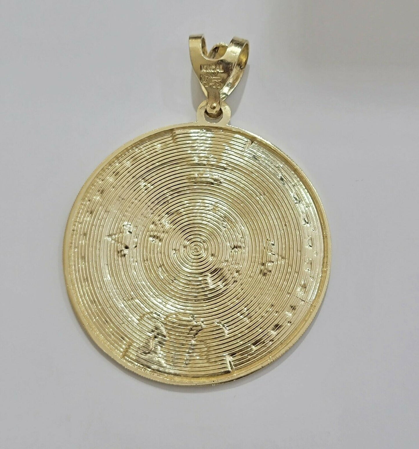 SOLID Real 10kt Yellow Gold Pendant Aztec Mayan Calendar 2.5" Men's Round Charm