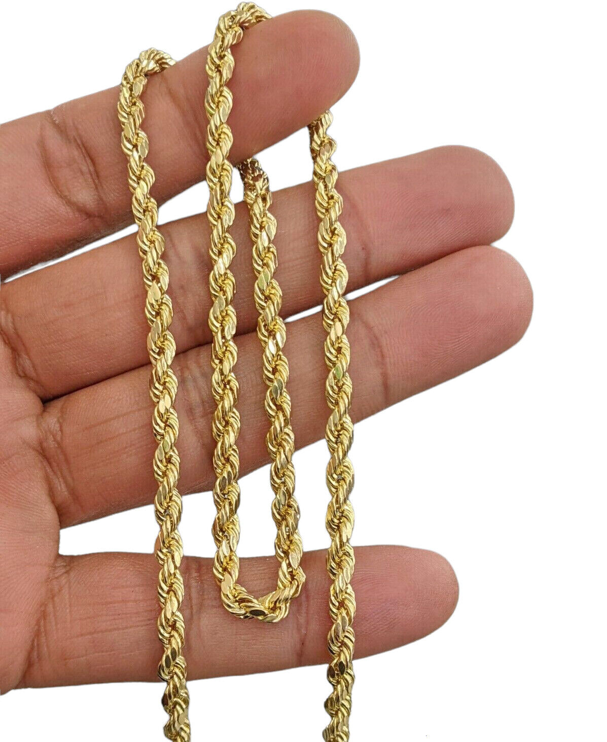 Real 10k Yellow Gold Rope Chain Necklace 4mm 18"- 30" Inch Diamond cuts 10kt