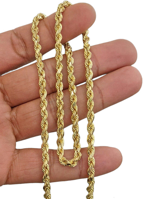 Real 10k Yellow Gold Rope Chain Necklace 4mm 18"- 30" Inch Diamond Cuts 10kt