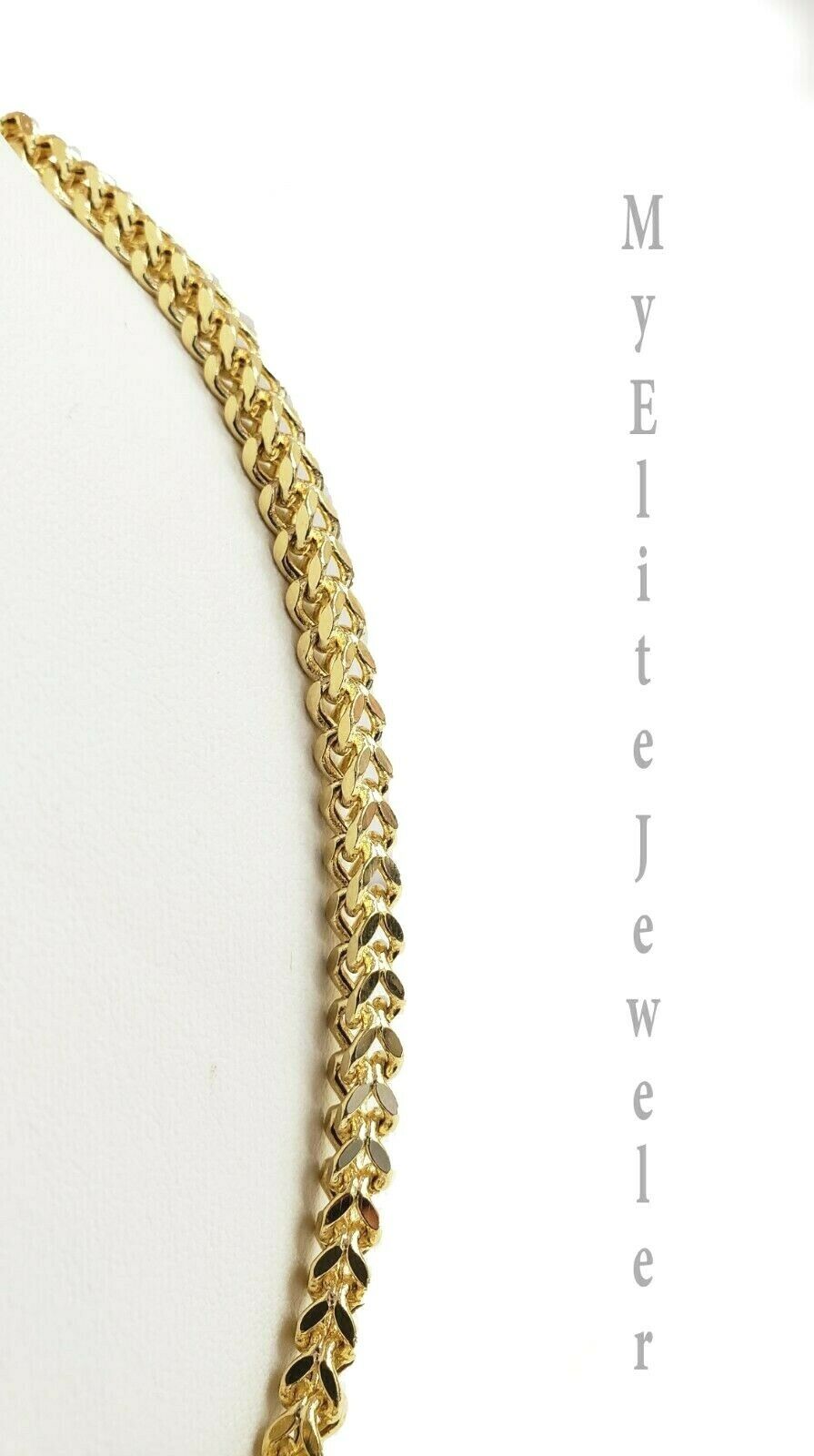 Mens 10K Yellow Gold Franco Link Chain Necklace 24 Inch 5MM Lobster Lock, Thick