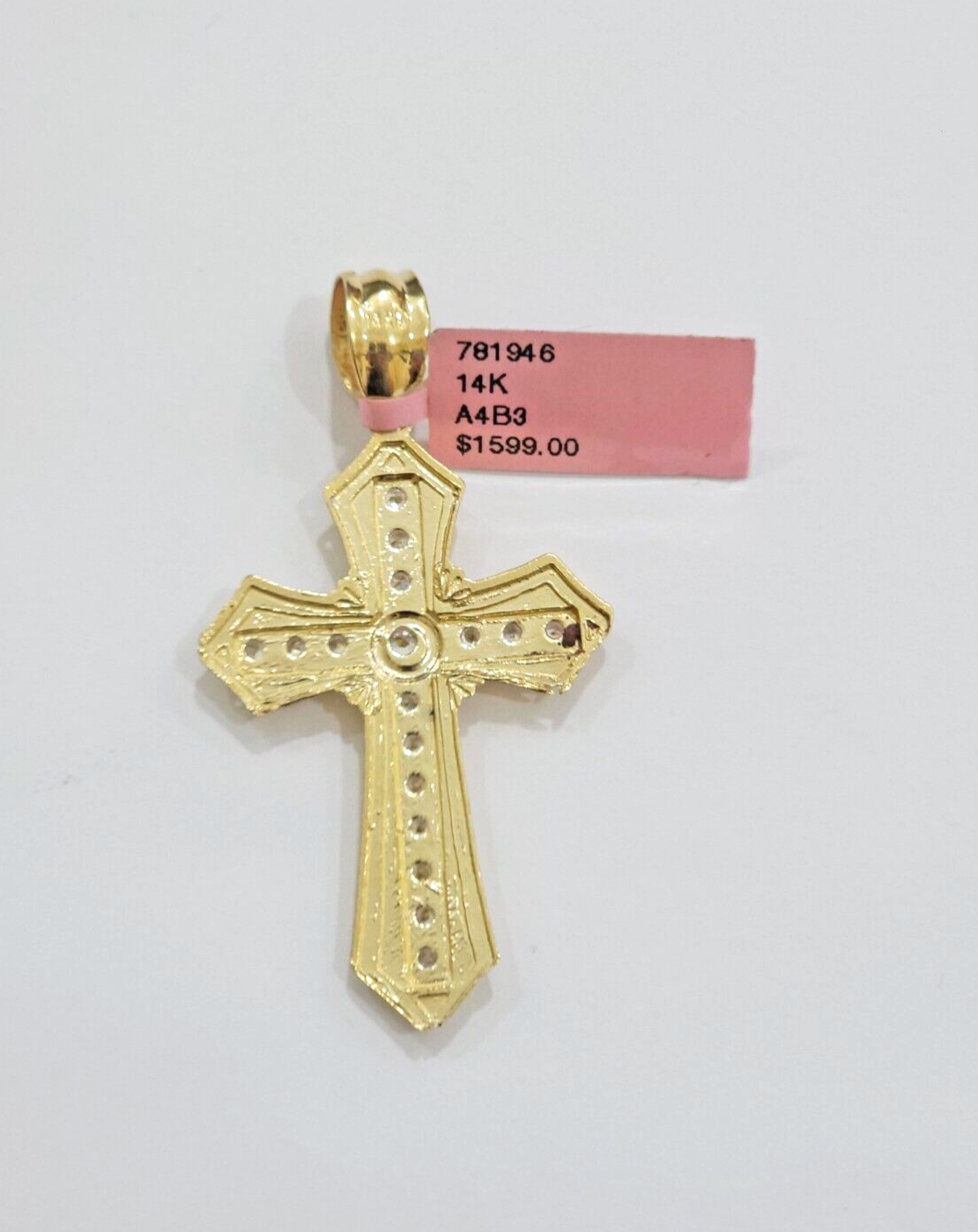 Real 14k Yellow Gold Cross Charm Pendant 2 Inch Diamond Cuts CZ Charm For Chains
