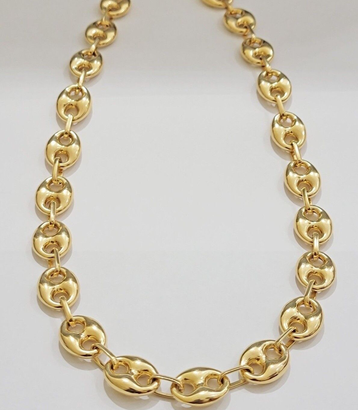 Real 10k Gold Puffed Mariner Anchor Link Chain Necklace 22