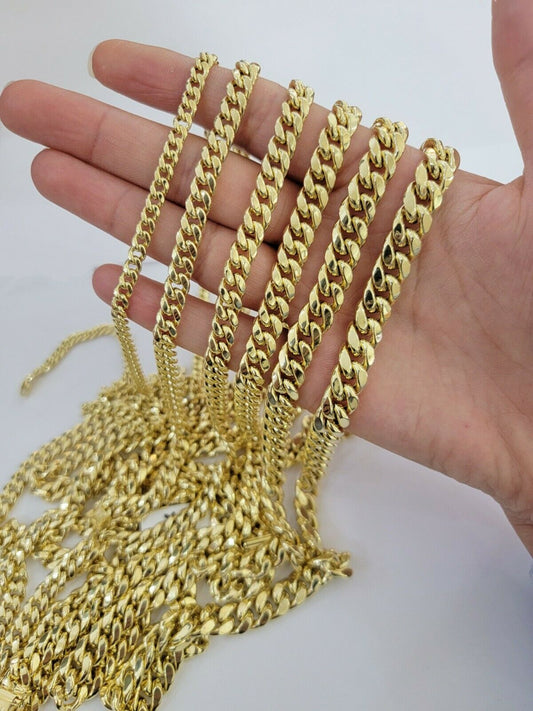 Real 14k Yellow Gold chain Miami Cuban Link Necklace 6mm-9mm 8"-30" Inch ,Strong