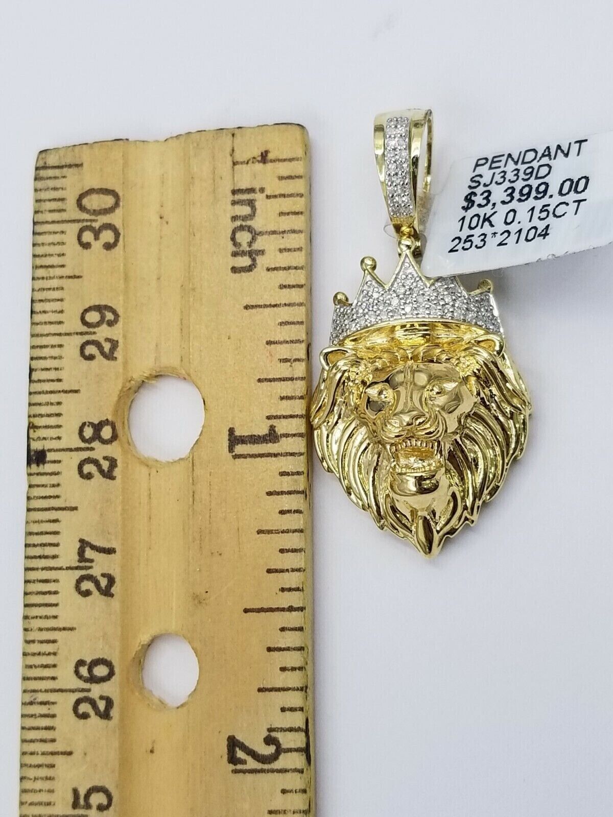 Diamond Lion Head charm Pendant with Genuine 0.15 CT Diamonds 10K Yellow Gold