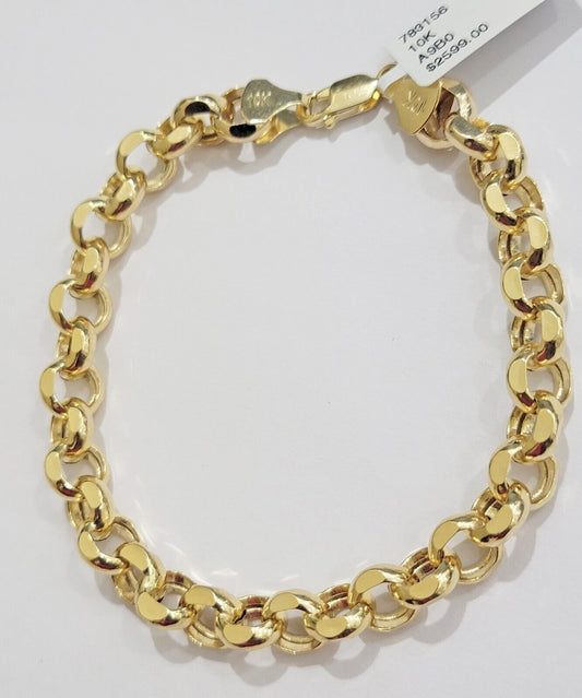 Real 10k Bracelet Rolo 8mm Circle Link 9" Inch Long Men &  Women 10K Yellow Gold