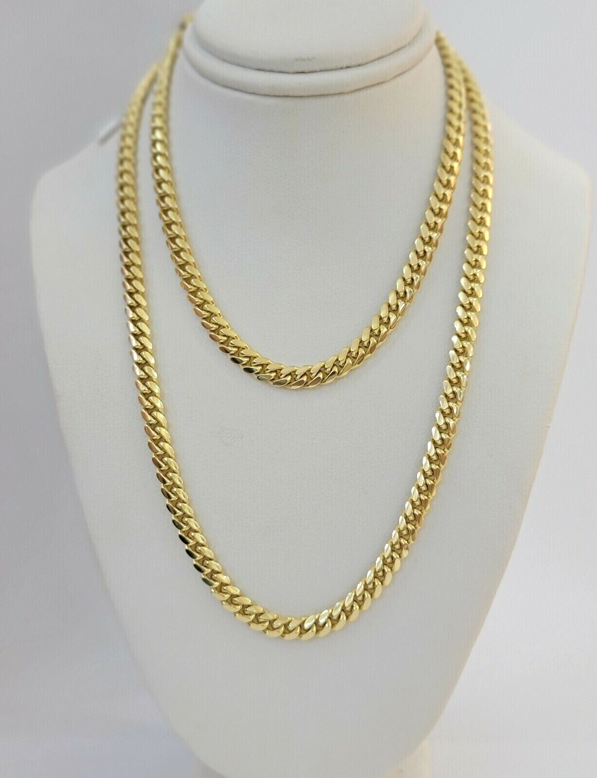 Solid 14k Yellow Gold chain 22 Inch Miami Cuban Necklace 4mm STRONG Links REAL