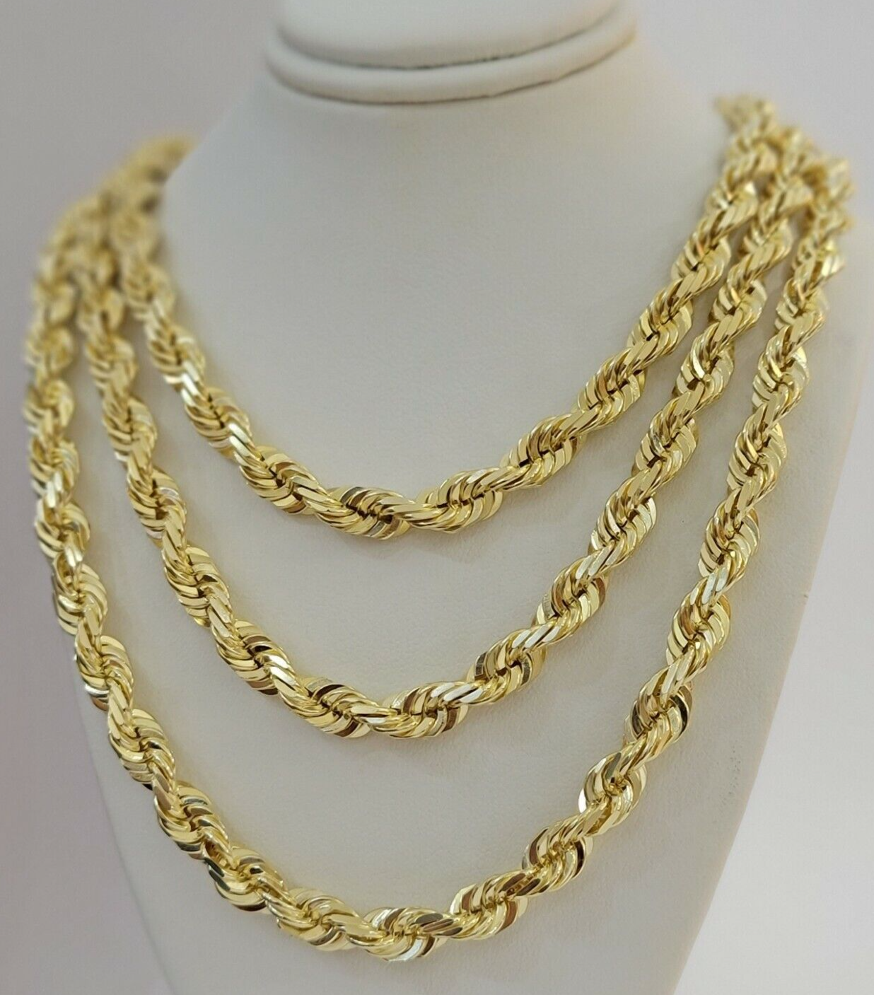 REAL Men 10K Yellow Gold Rope Chain Necklace 8mm 22 Diamond Cut