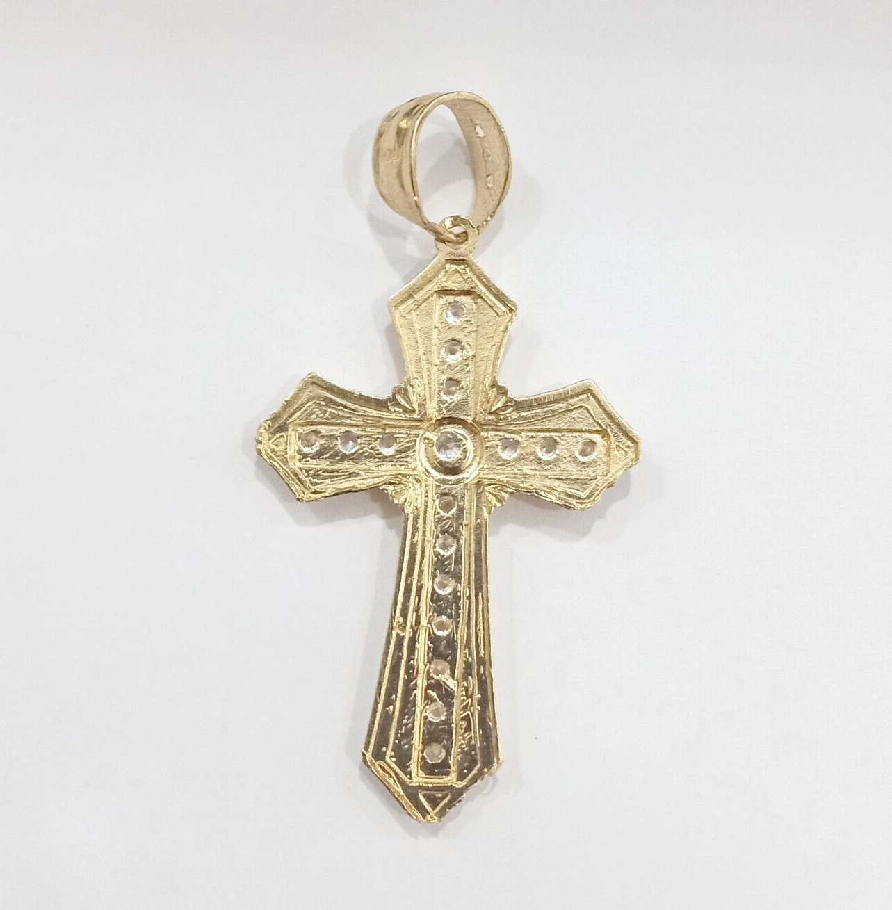 Real 14k Yellow Gold Cross Charm Pendant With Stone 14KT Men Women For chain