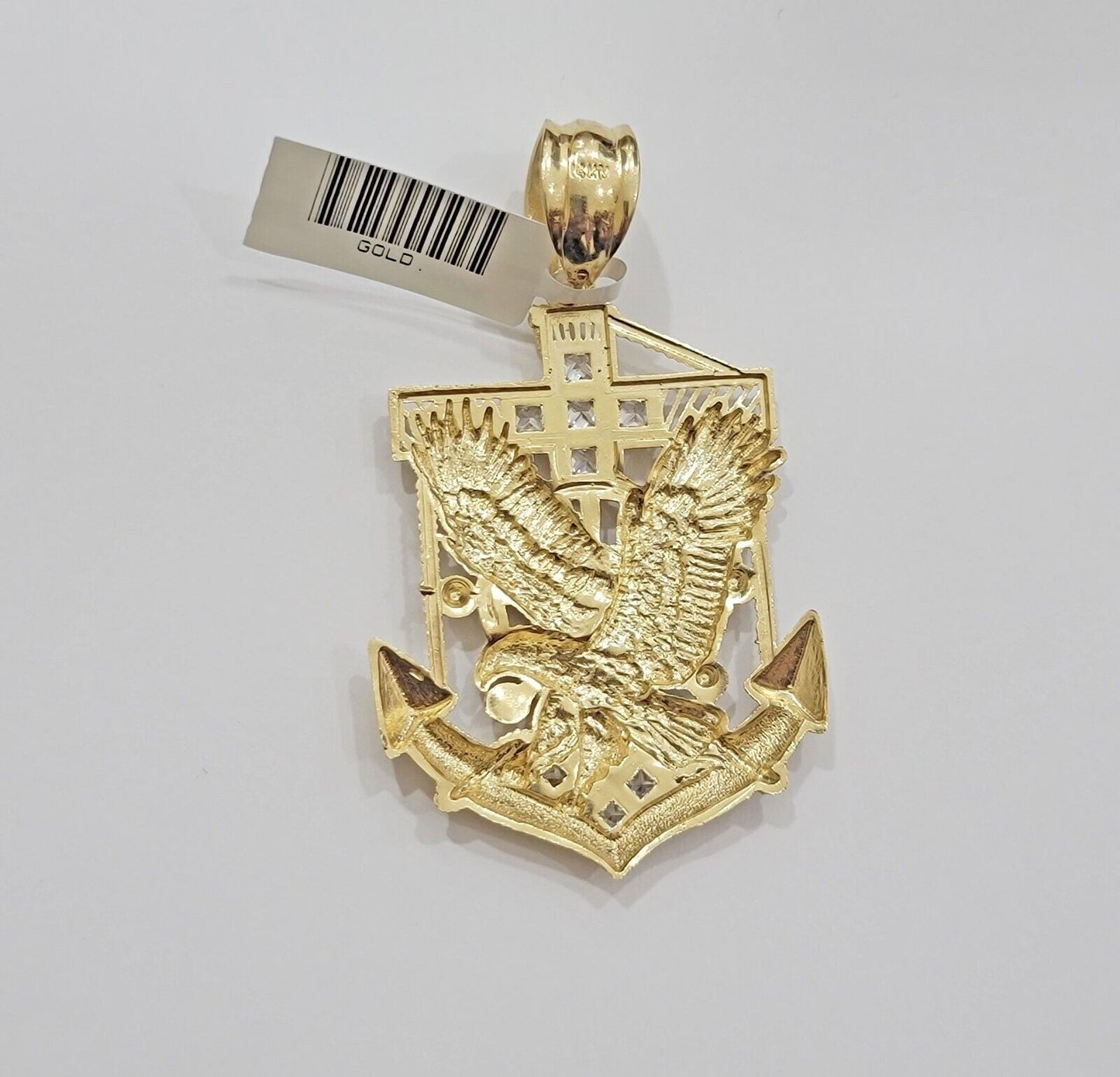 Real 14k Gold Charm Pendant Eagle Anchor 14 Kt Yellow Gold For Men's Necklace