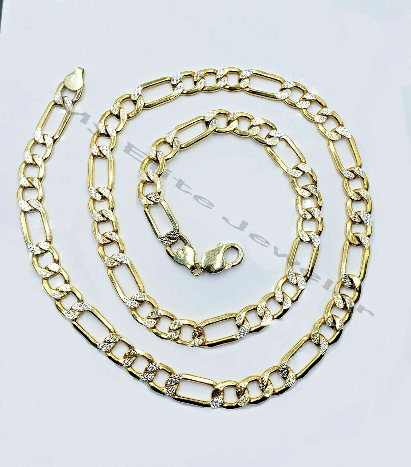 10k Gold Figaro Chain Bracelet SET 26" 9Inch 8mm REAL Cadena de oro para hombre