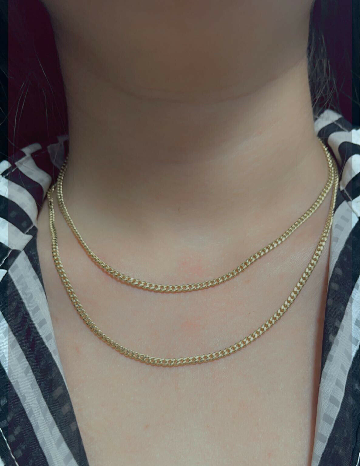 Real Gold 10kt Necklace Miami Cuban Link 16" 18" 2.5mm Women Layer Chain 2 piece