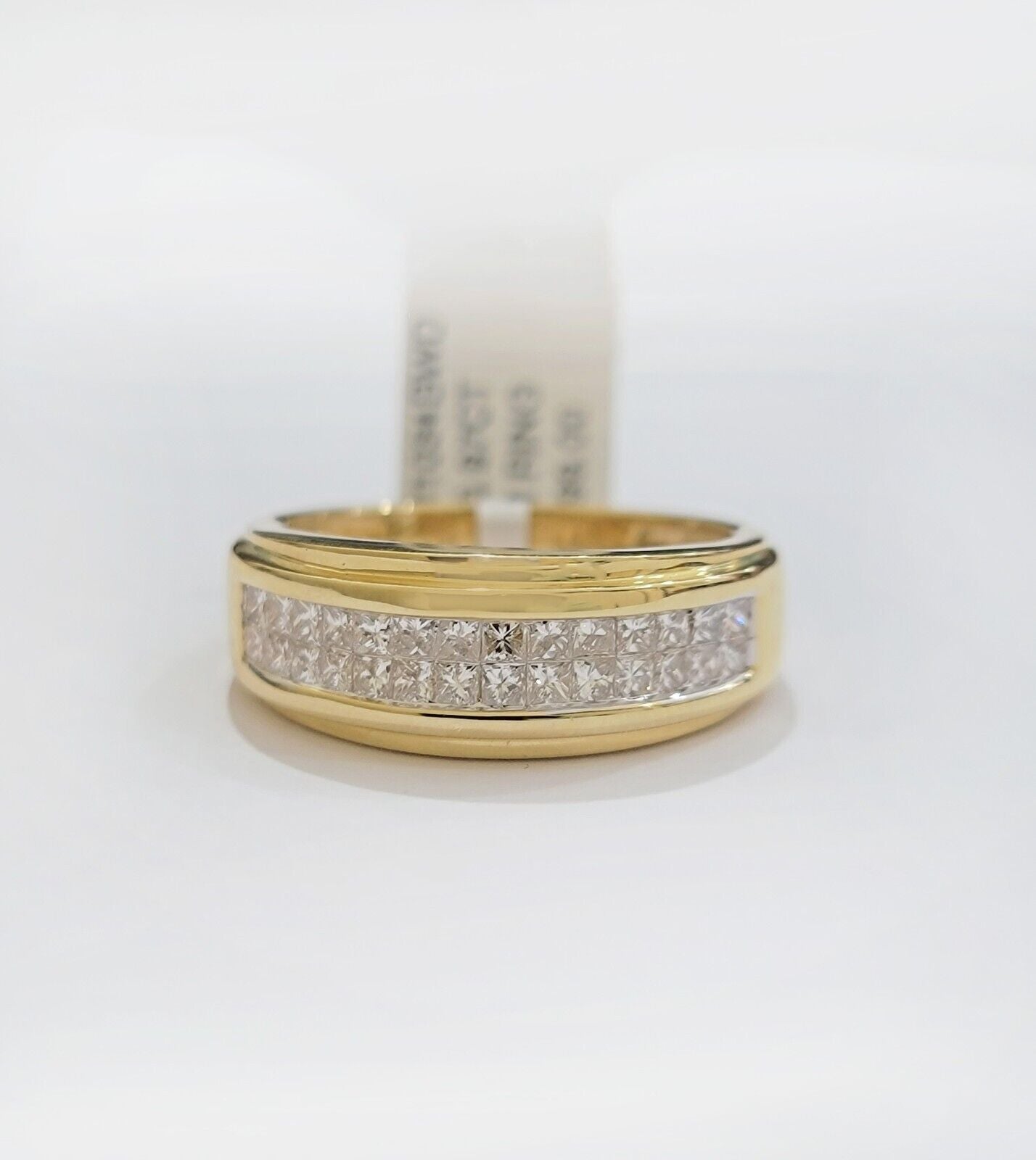 Real 14k Yellow Diamond Ring Mens Band 0.97 Ct Princess Cut Wedding Engagement