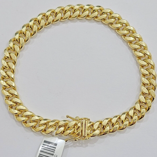 Real 10k Gold Bracelet 9 inch 8mm Miami Cuban Link Box Clasp Strong 10kt , Men's