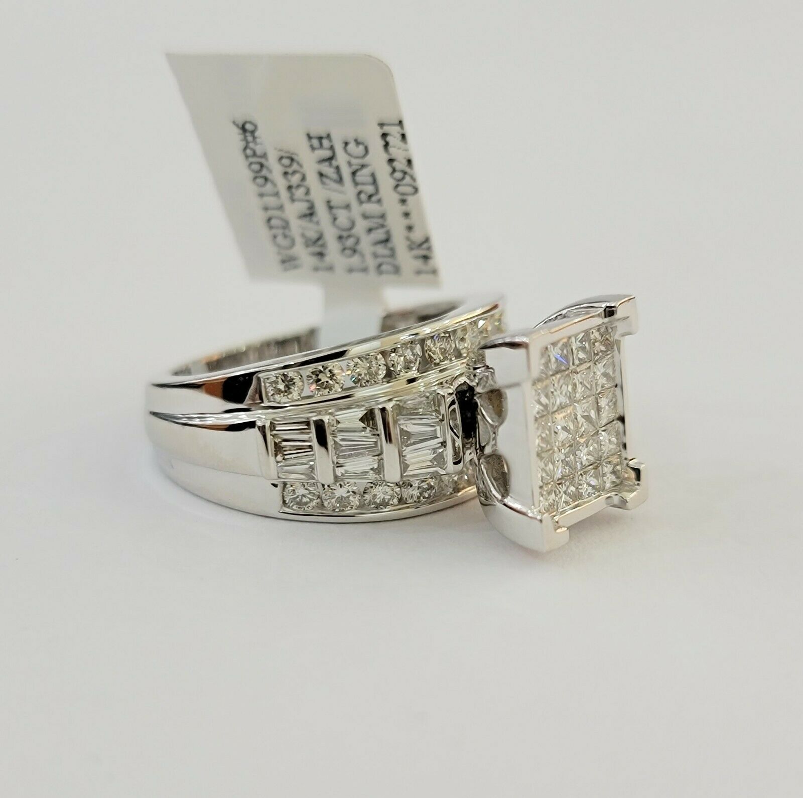 14k White Gold Ladies Ring 2 CT Diamond Princess Cut, Baguette, Round, REAL 14kt