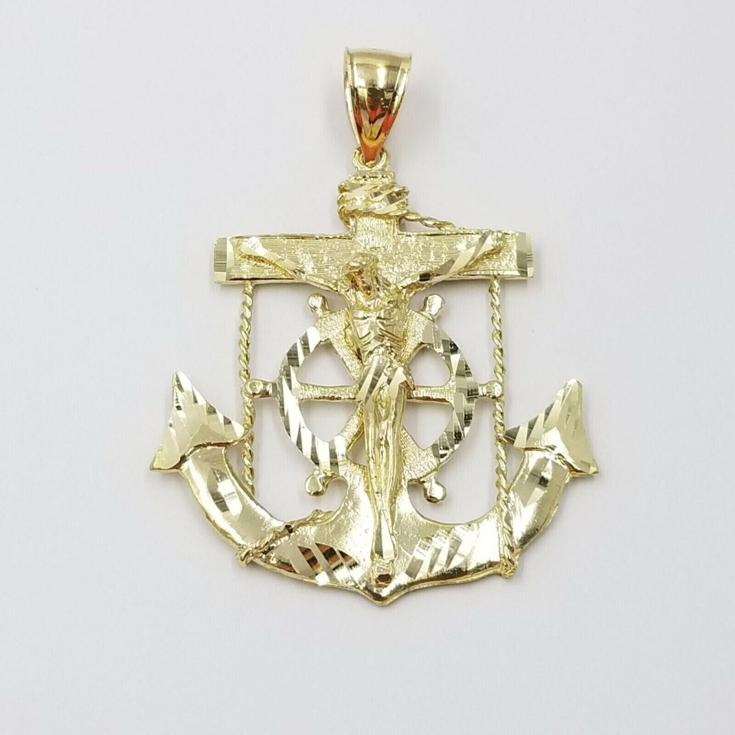 Jesus Anchor Charm Pendant Men's Real 10k Yellow Gold Solid 10kt For Chain