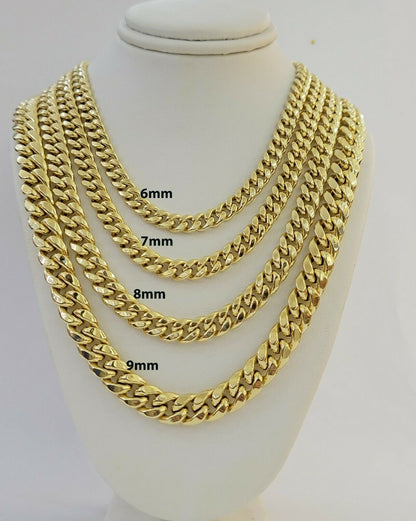 Real 14k Yellow Gold chain Miami Cuban Link Necklace 6mm-9mm 8"-30" Inch ,Strong