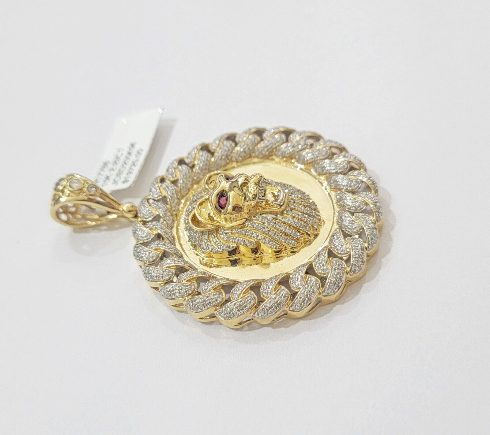 Real Gold Diamond lion head Charm Pendant 10k yellow Gold 2.20 CT Mens 2.3 Inch