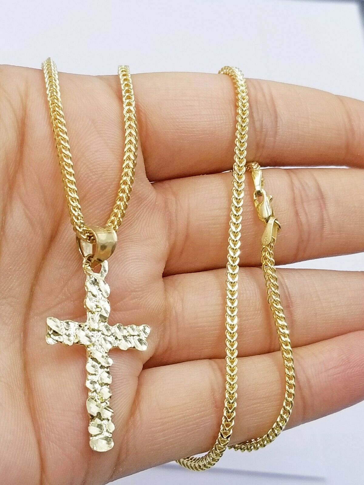 10K Yellow Gold Cross Pendant Jesus Crucifix Charm 1.5" Men Women