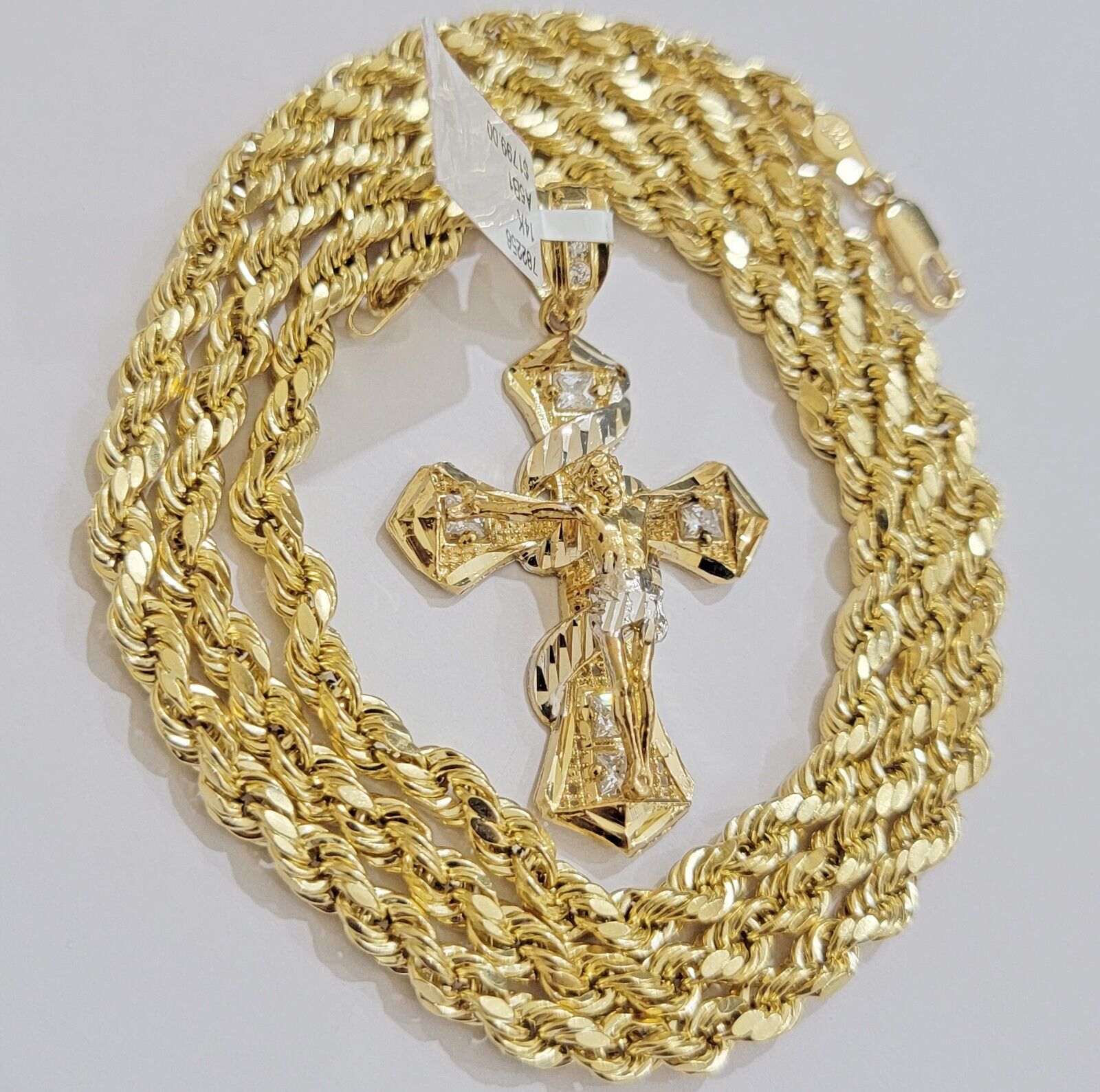 10k Gold Rope Chain Cross Charm Set Necklace 20