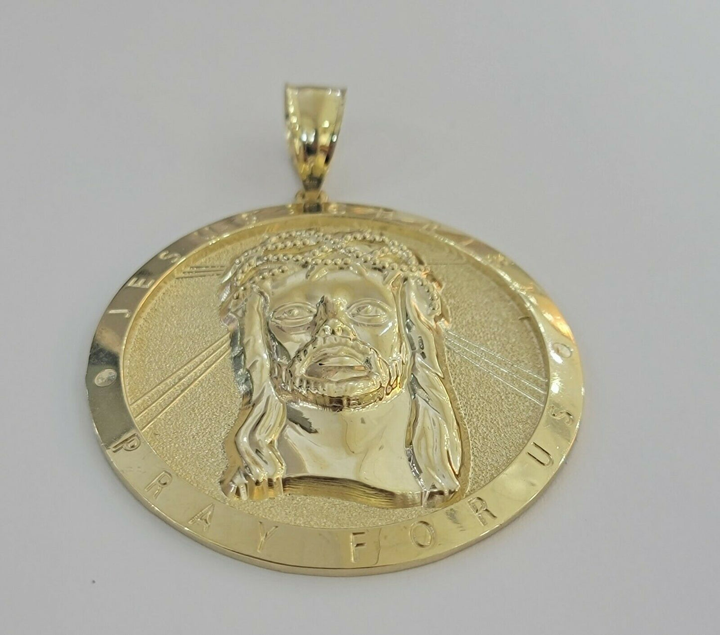 Mens Real 10kt Yellow Gold Pendant Jesus Head Charm 2.5" Medallion 10kt ,LIMITED