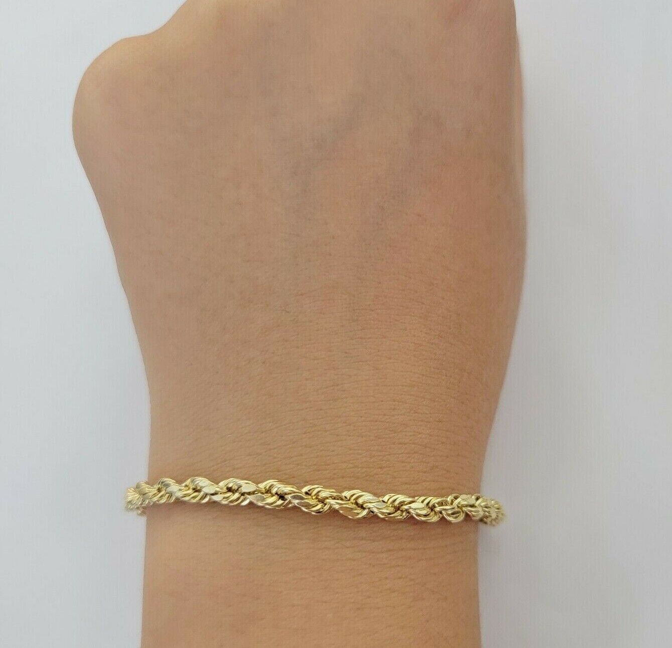 10k Yellow Gold Rope Bracelet 5mm 8" Inch Long Diamond Cuts, Real 10kt Gold