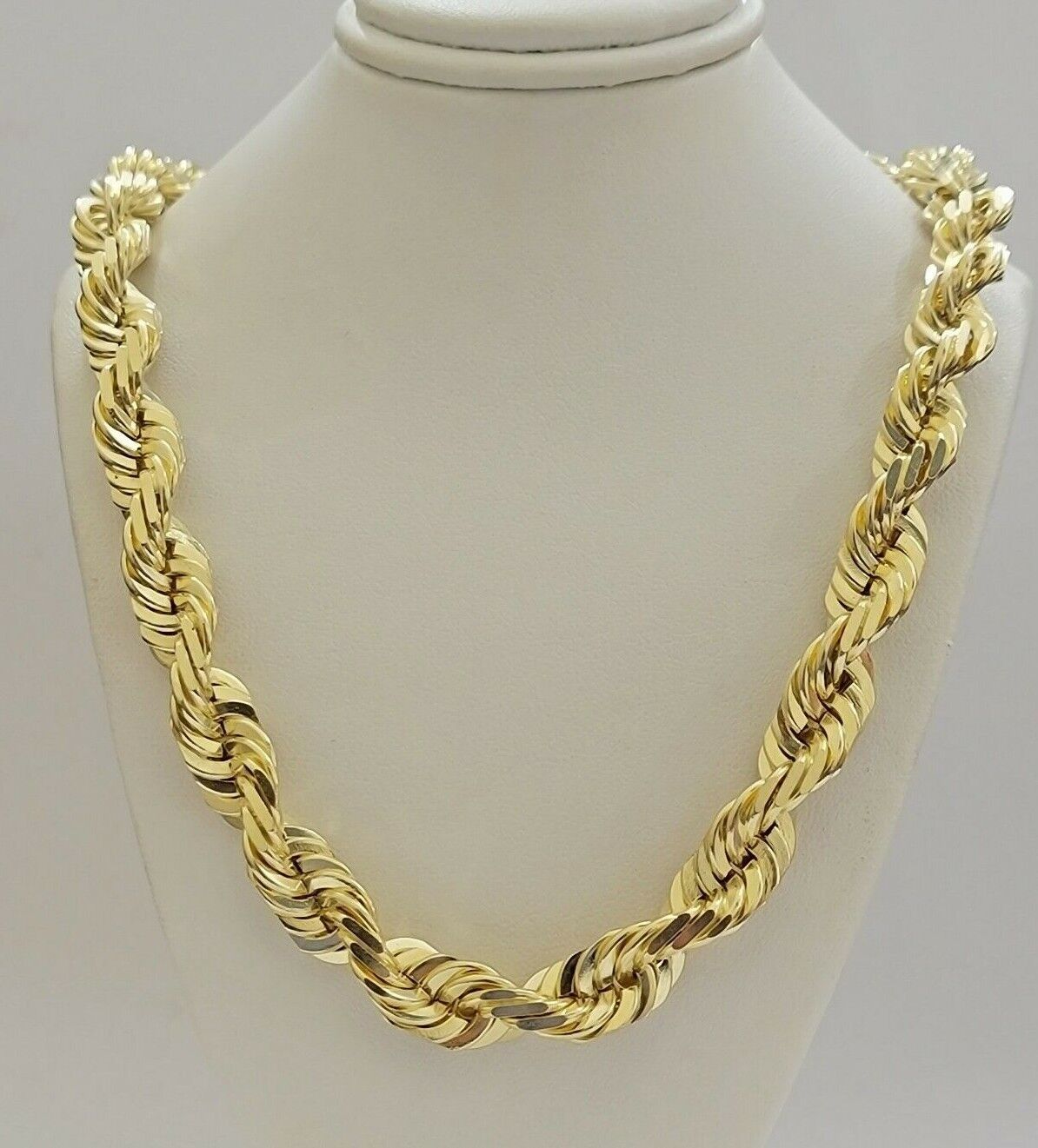 14mm Solid 10K Yellow Gold Rope Chain Necklace 28 inch Mens Thick & Heavy Shiny