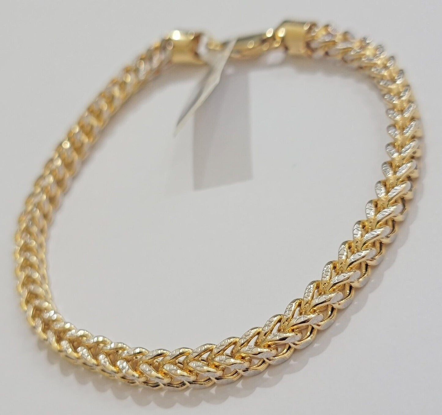 Mens 14k Yellow Gold Franco Bracelet 8" 4mm Diamond Cut Authentic 14KT , STRONG