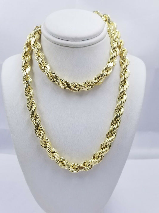 Real Gold 10k Rope Necklace Men' Chain 8mm 18"-30" Inch Yellow Gold Diamond Cuts