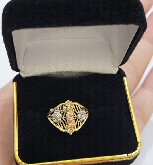 Ladies Ring 10k Yellow Gold Virgin Mary Cross 10KT REAL Gold Unique Size 7 SALE