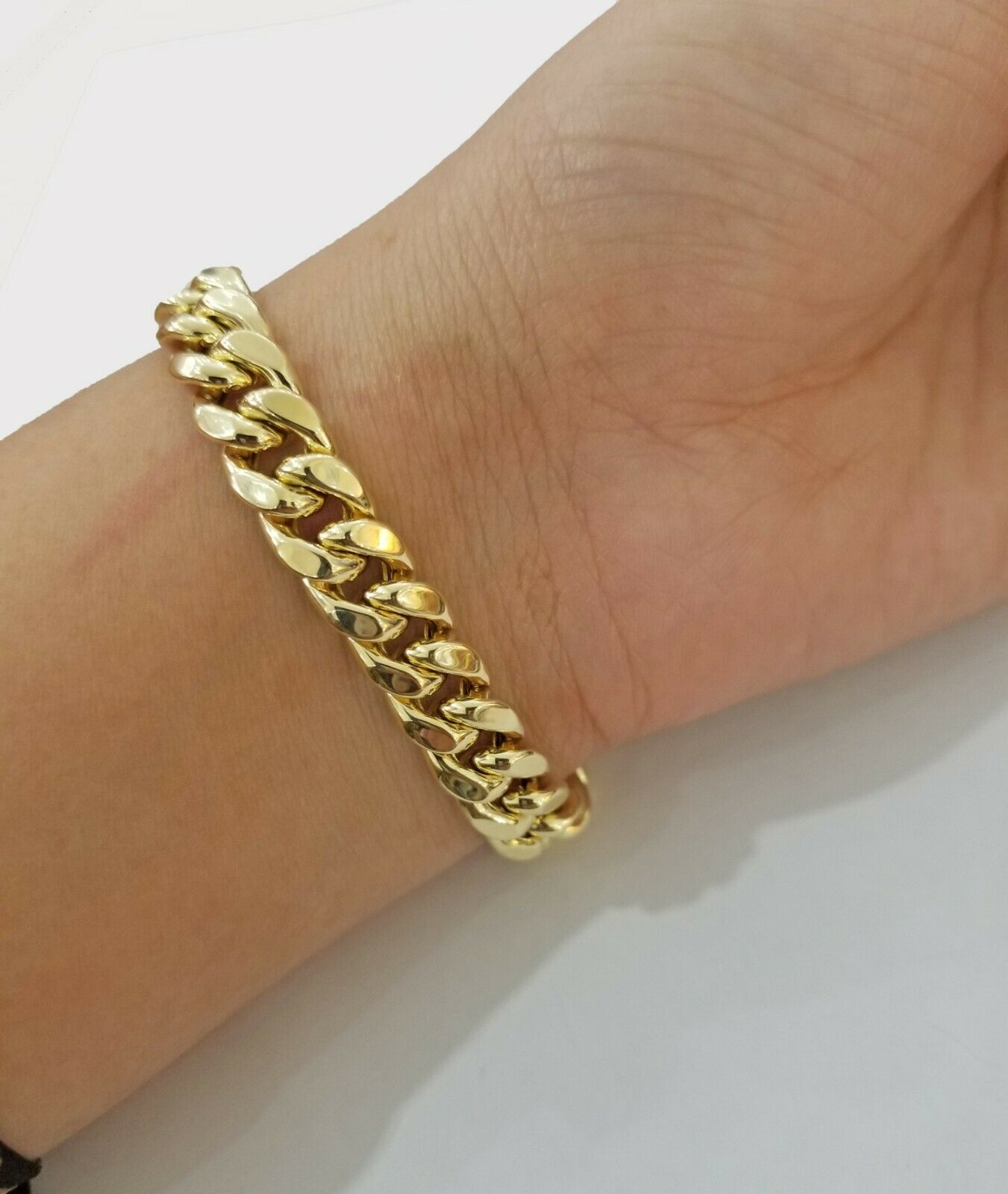 REAL GOLD Bracelet 9mm 14KT Cuban Link 8" Yellow 14kt Gold MENS Box Clasp Strong