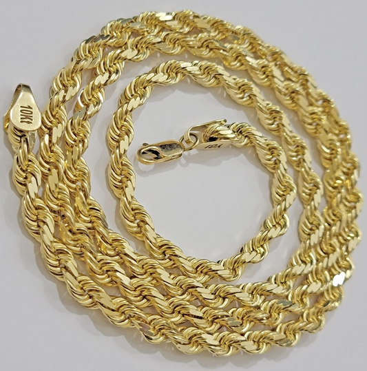 6mm Rope Chain Necklace 10k Yellow Gold Solid 20" Dimond Cut GURANTEED REAL GOLD