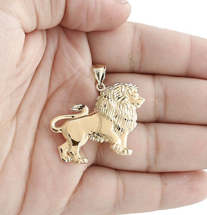 Real 10K Yellow Gold Lion Body Pendant Two Tone Full Walking Unisex 1.50" Charm