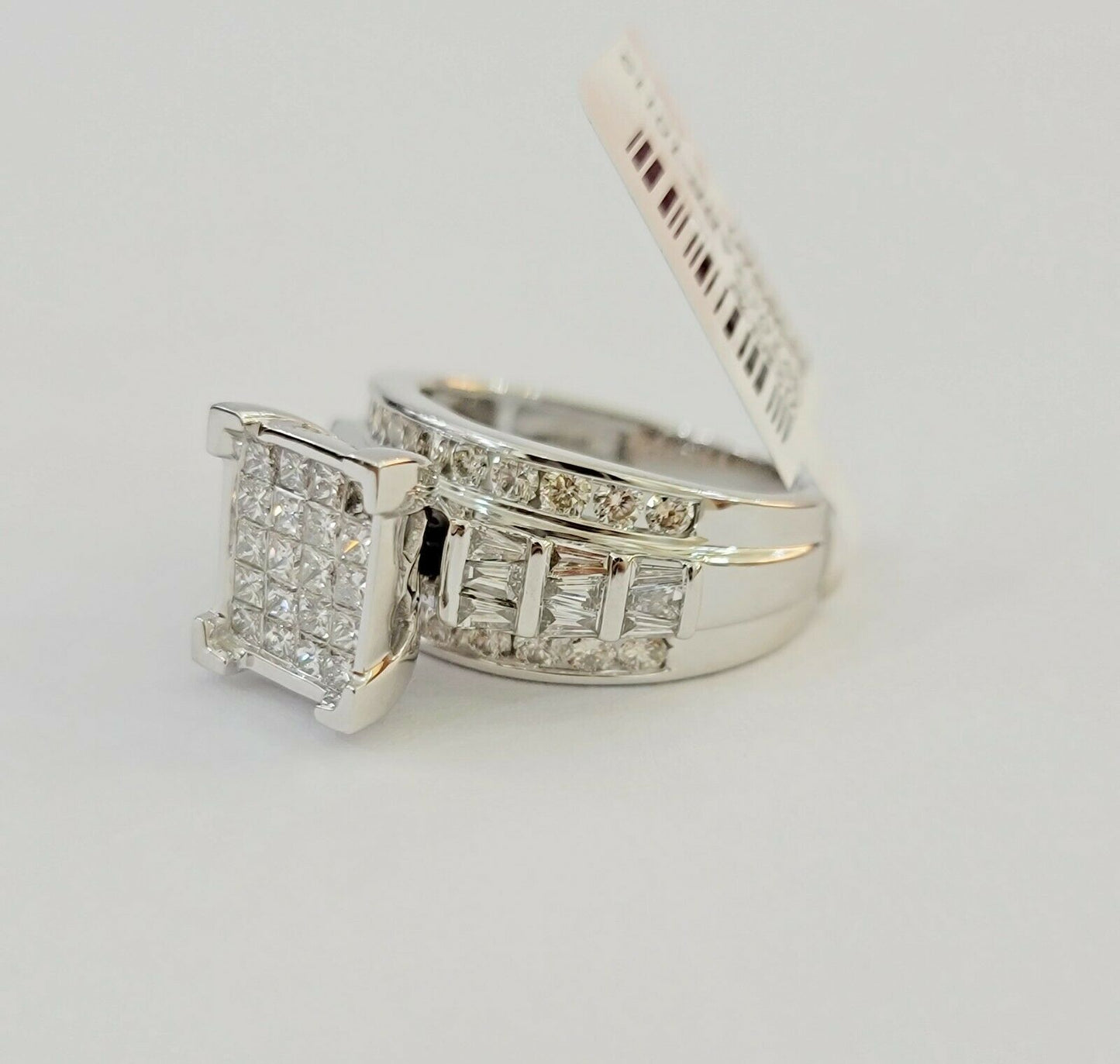 14k White Gold 1CT Diamond Ladies Ring Princess Cut Baguette Round Diamond,Women