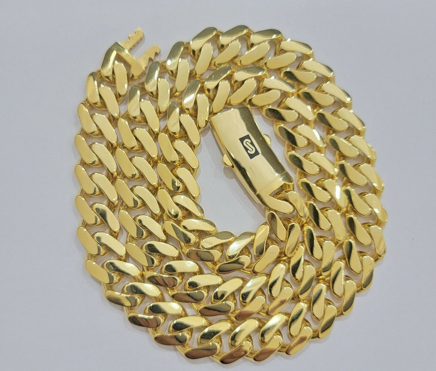 Real 10k Gold Miami Cuban Royal Link Bracelet 13mm 8" Shiny Plain Monaco, 10kt