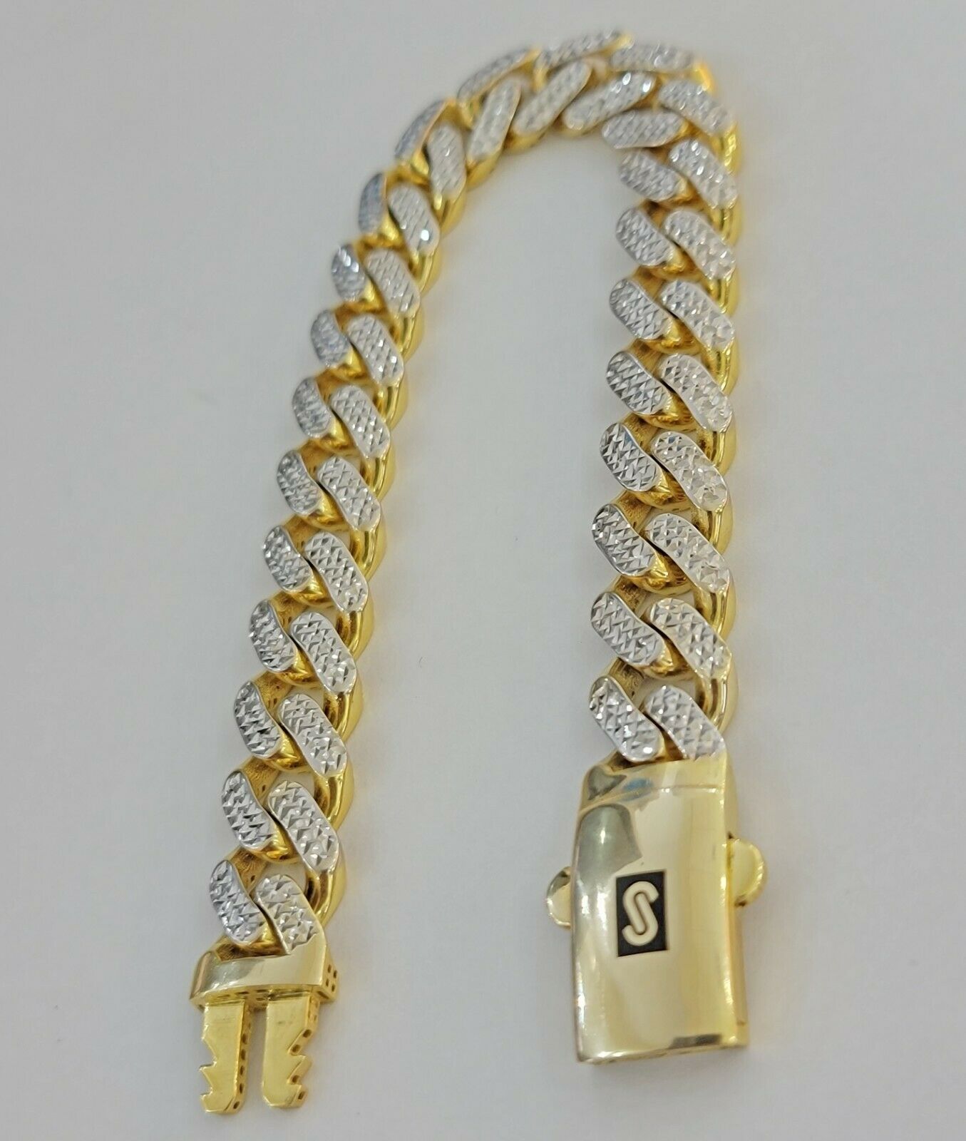 13mm Cuban Royal Link Diamond Cut Bracelet Real 10K Yellow White Gold Real 10 KT