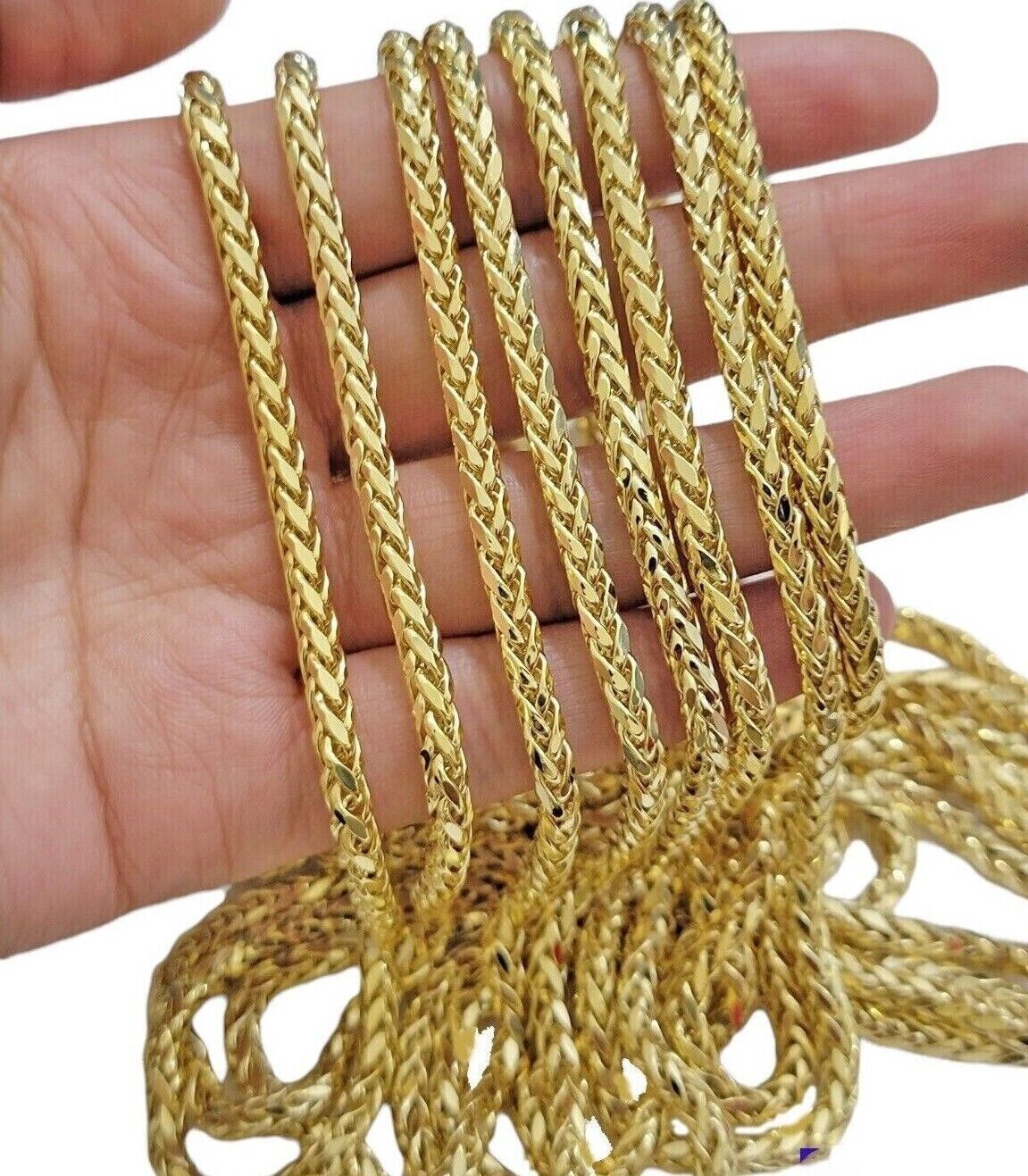 Real 10K Yellow Gold 5mm Wheat Palm Franco Spiga Chain Necklace 16"- 30" Hollow