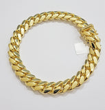 Real 14k Yellow Gold Bracelet 7.5 Inch Solid 9mm Miami cuban Link Men 14kt Heavy