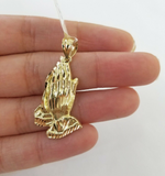 10k Yellow Gold Charm Pendant Praying hand REAL 10kt For chain For Men And Women