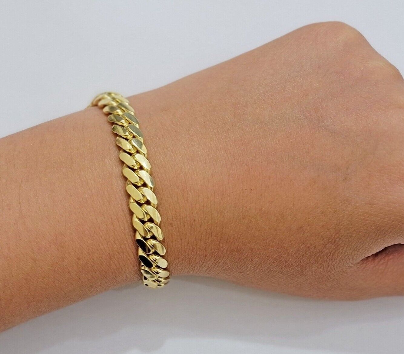 Solid 10k Gold Bracelet 8mm Miami Cuban Link 8" long Box Clasp 10kt Yellow, REAL