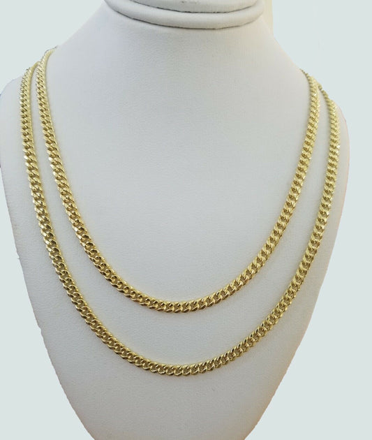 14k Yellow Gold Miami cuban Link Chain 3.5mm Necklace 24" Men Women , REAL 14KT