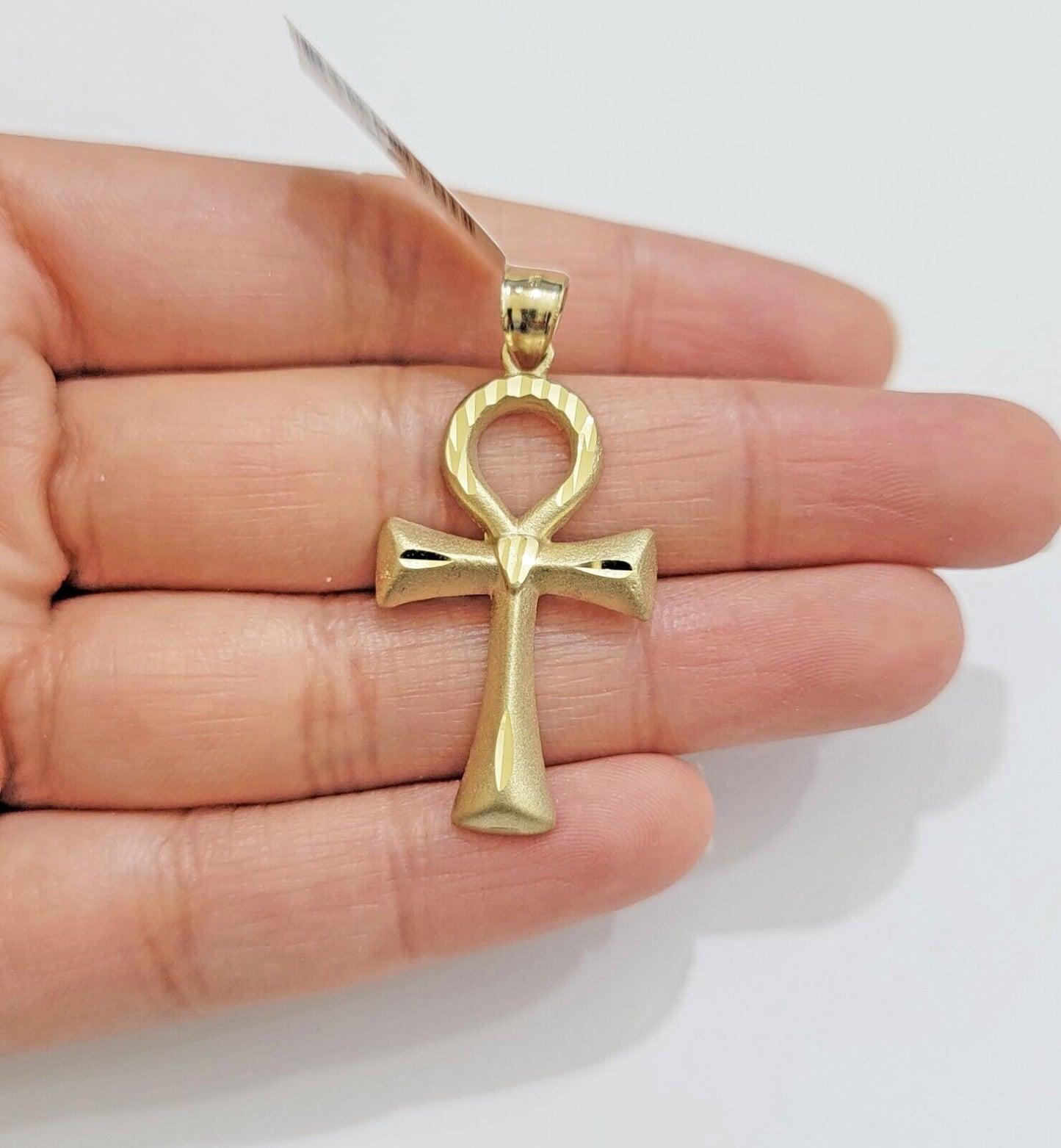 10k Gold Rope Chain Ankh Cross Charm Pendant Set 18" Inch 3mm Necklace, REAL SET