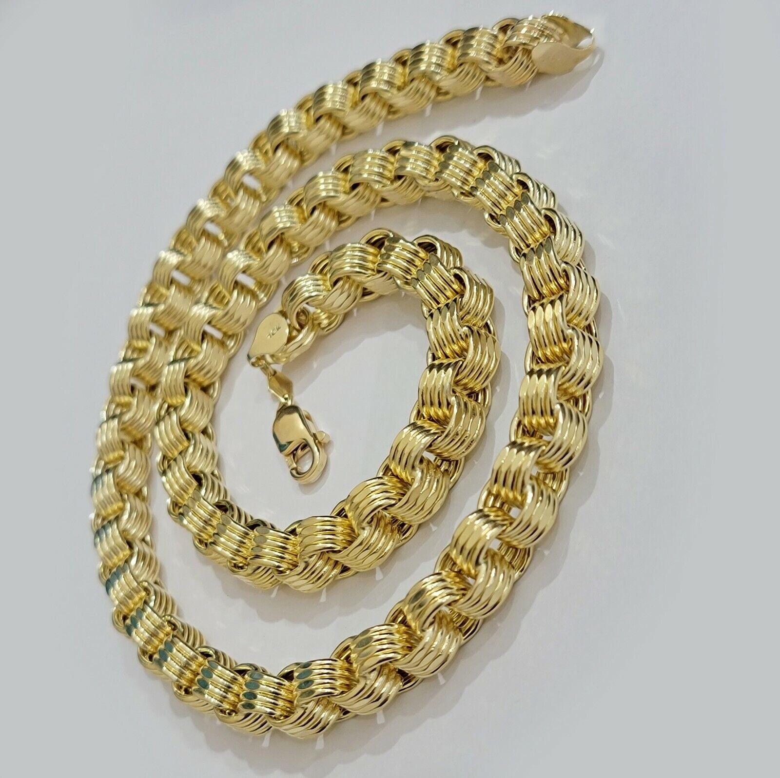 Real Box Byzantine chain necklace 7mm 10K Yellow Gold 22 Inches Men's 10KT