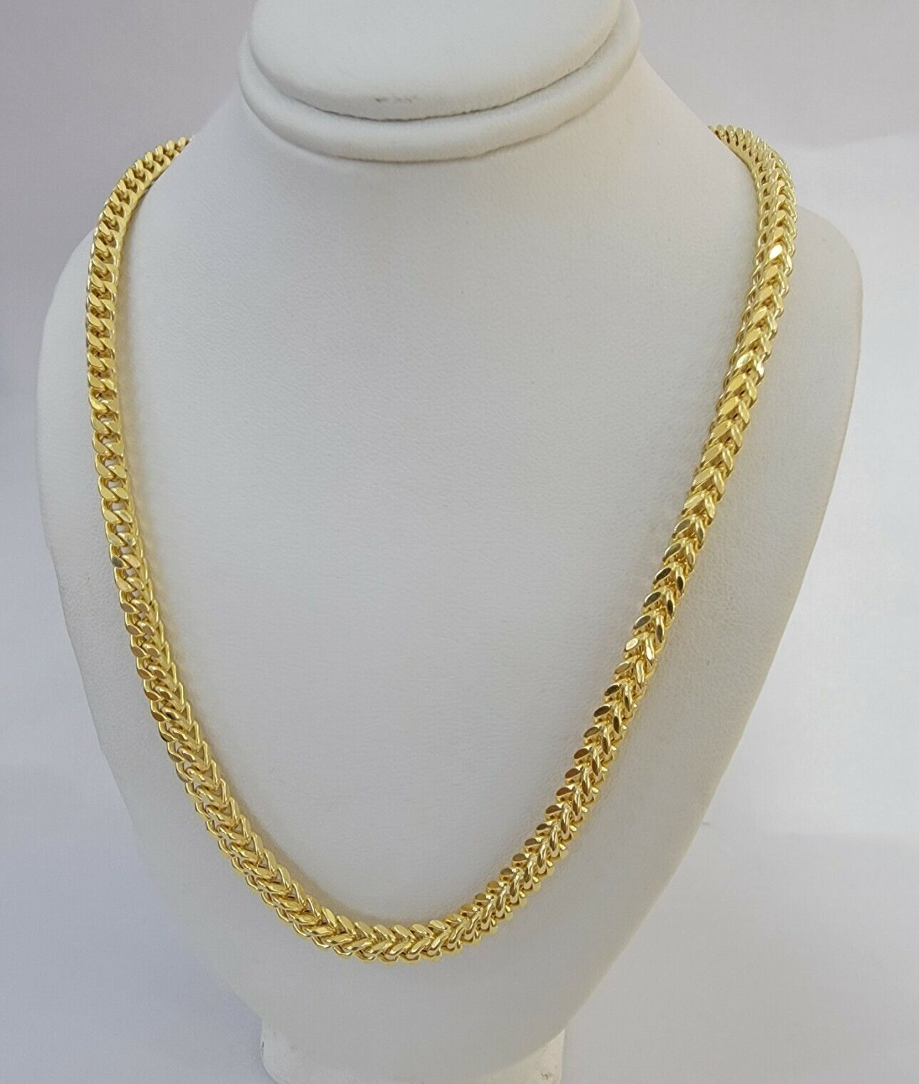 Real 14k Gold Necklace Franco Chain 4mm 22 Inch Diamond Cut Mens 14k Yellow Gold