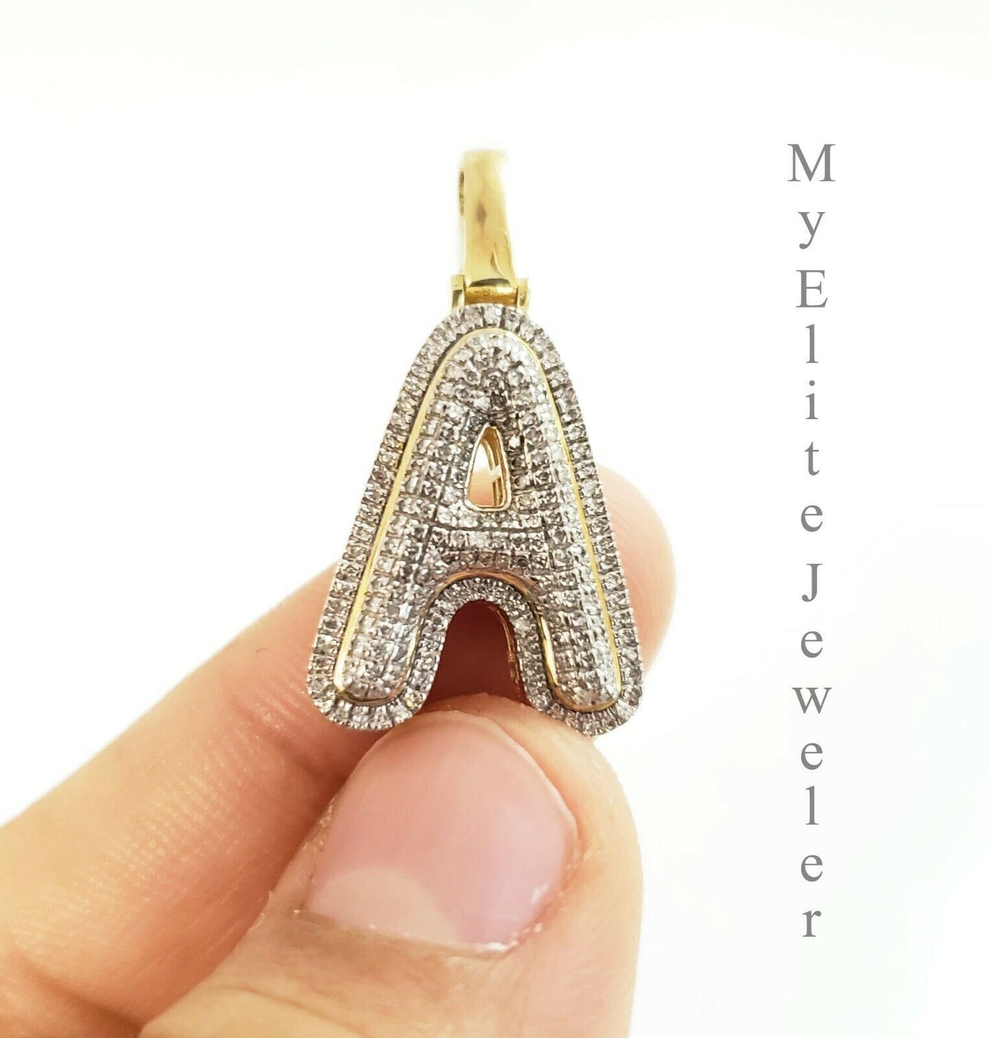 10 K Yellow Gold & 1/3 CT  Bubble Initial A Pendant & 22 Inch Miami Cuban Chain