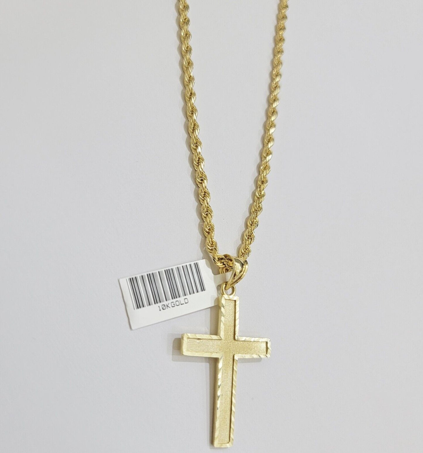 10k Yellow Gold Rope Chain & Cross Charm Set REAL 10KT 20 Inch necklace pendant